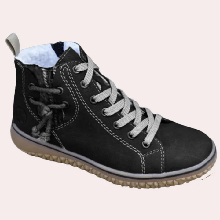 Bottes femme – Cuir lisse – Coupe ajustée – Lacets – Semelle crantée