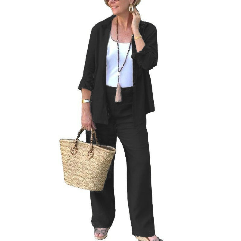 Ensemble Femme – Linnen Léger – Coupe Ample – Chemise Ouverte & Pantalon Large