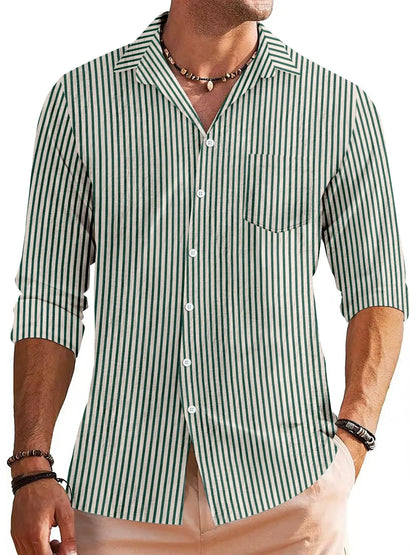 Chemise homme – Manches longues – Coupe régulière – Coton – Rayée casual