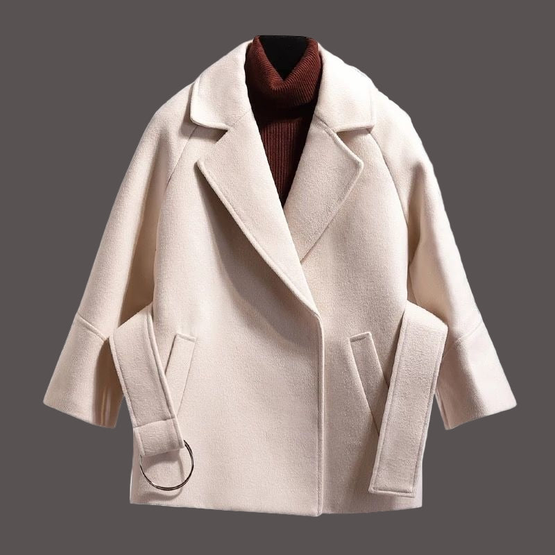 Femme Manteau - Laine Mélangée - Coupe Décontractée - Col Revers - Manches Amples