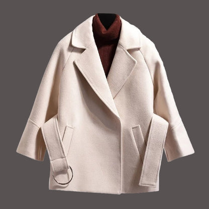 Femme Manteau - Laine Mélangée - Coupe Décontractée - Col Revers - Manches Amples