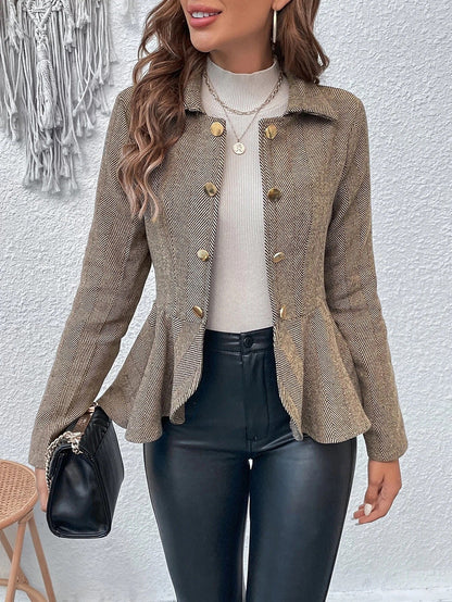 Veste de tailleur femme – Coupe slim – Jacquard texturé – Double boutonnage – Bas peplum