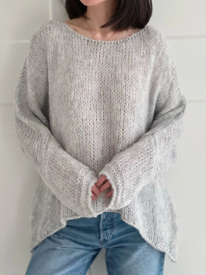Pull femme – Coupe oversize – Maille épaisse – Épaules dénudées manches longues