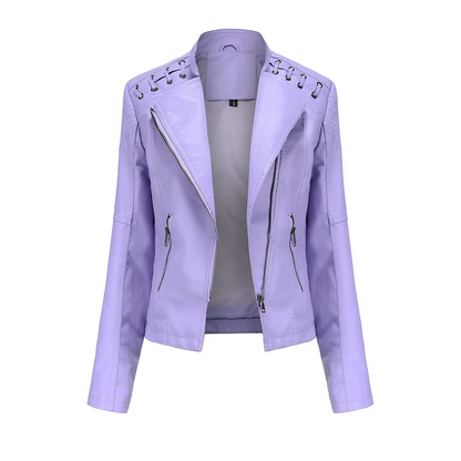 Veste en cuir femme – Coupe ajustée – Zip asymétrique – Épaules matelassées