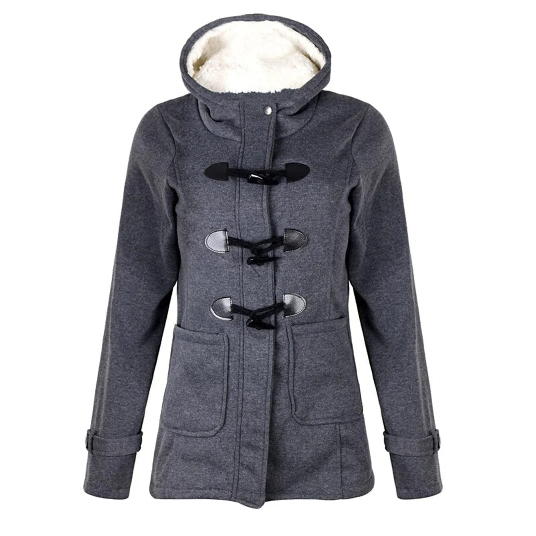 Manteau long femme – Laine mélangée – Coupe cintrée – Capuche – Fermeture brandebourg