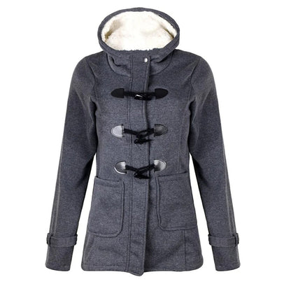 Manteau long femme – Laine mélangée – Coupe cintrée – Capuche – Fermeture brandebourg