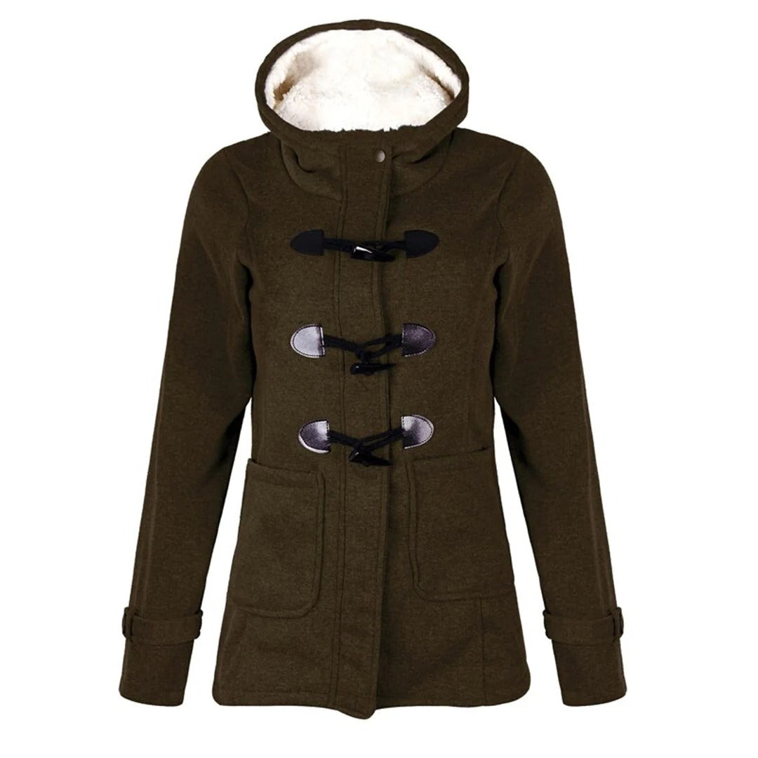 Manteau long femme – Laine mélangée – Coupe cintrée – Capuche – Fermeture brandebourg