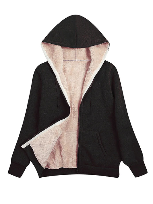 Veste polaire femme – Coupe décontractée – Doublure chaude – Capuche à cordon