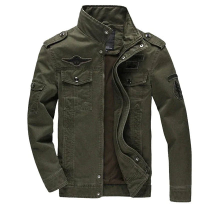 Blouson biker homme – Coupe structurée – Coton – Épaulettes – Poches à rabat – Patches