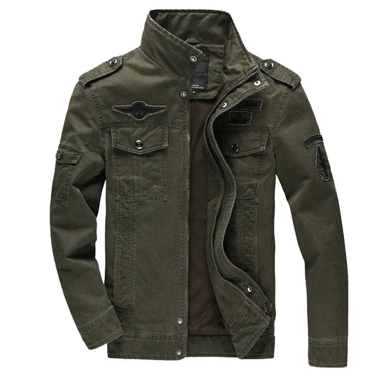 Blouson biker homme – Coupe structurée – Coton – Épaulettes – Poches à rabat – Patches
