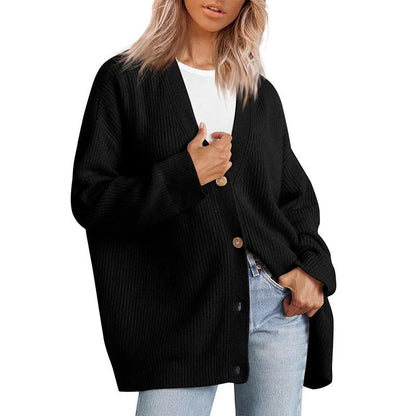 Cardigan femme – Coupe oversize – Maille côtelée – Boutonnage devant – Col V