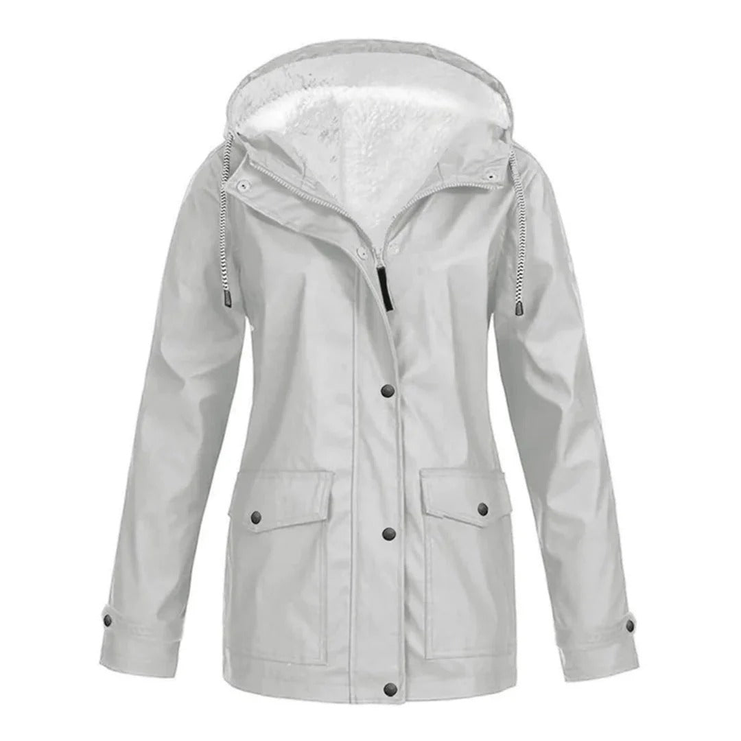 Manteau à capuche femme – Coupe ajustée – Doublure douce – Imperméable – Zip frontal