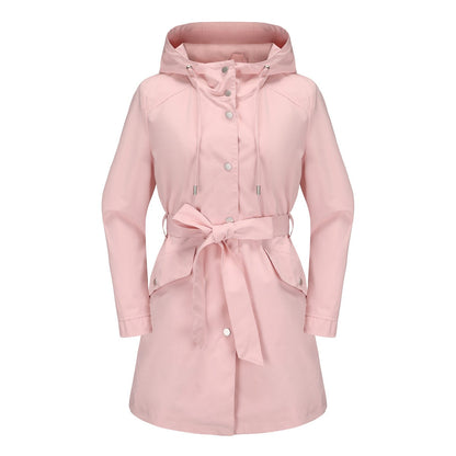 Veste coupe-vent femme – Déperlante – Ceinture ajustable – Capuche à cordon – Coupe décontractée