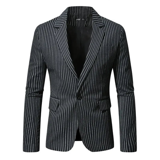 Blazer homme – Coupe slim – Rayures verticales – Revers crantés – Fermeture un bouton