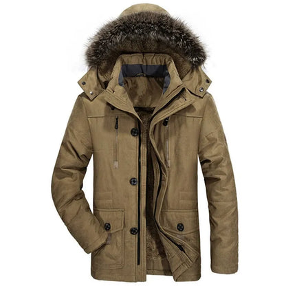 Homme Parka - Tissu Tissé - Coupe Droite - Longueur Mi-cuisse - Col Montant Avec Capuche