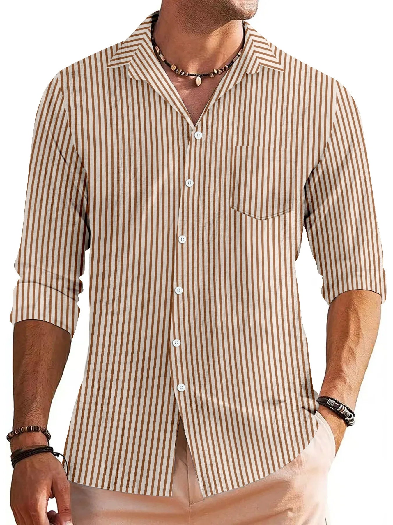 Chemise homme – Manches longues – Coupe régulière – Coton – Rayée casual