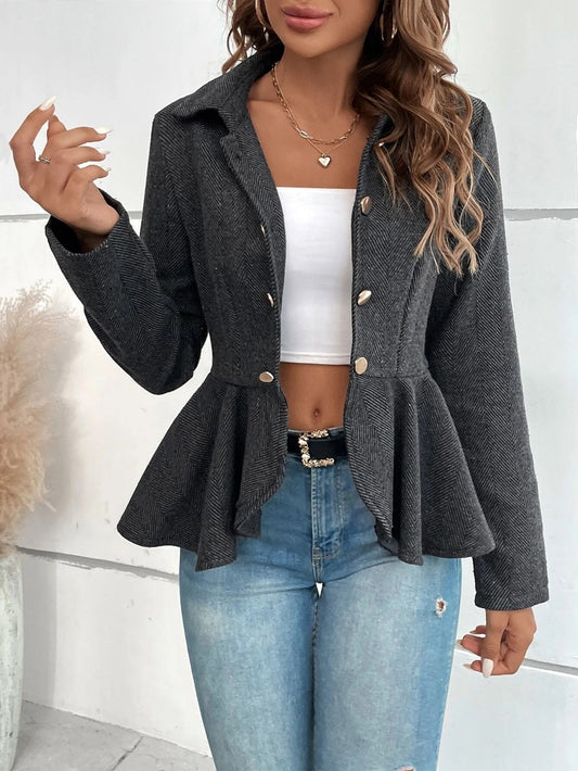 Veste de tailleur femme – Coupe slim – Jacquard texturé – Double boutonnage – Bas peplum