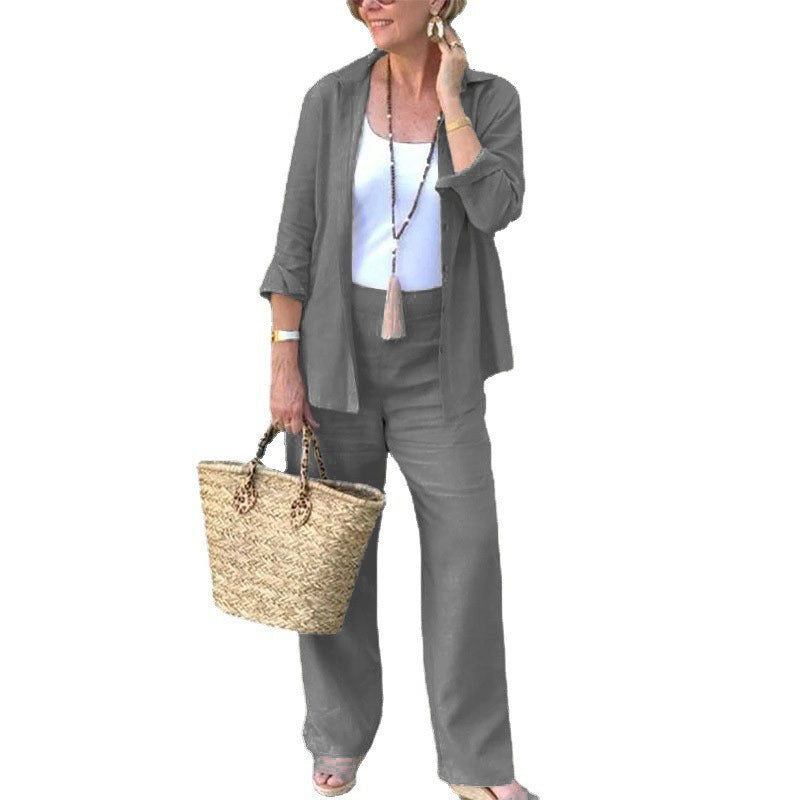 Ensemble Femme – Linnen Léger – Coupe Ample – Chemise Ouverte & Pantalon Large