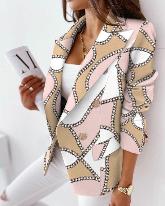 Blazer femme – Coupe cintrée – Double boutonnage – Motif chaînes stylisé