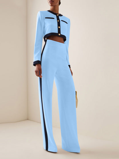 Blazer femme – Coupe courte tailleur – Manches longues – Détails contrastés élégants