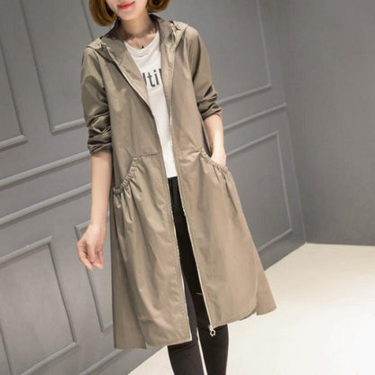 Veste imperméable femme – Coupe décontractée – Longueur genou – Capuche – Zip complet