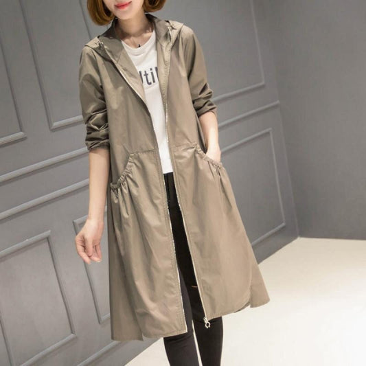 Veste imperméable femme – Coupe décontractée – Longueur genou – Capuche – Zip complet