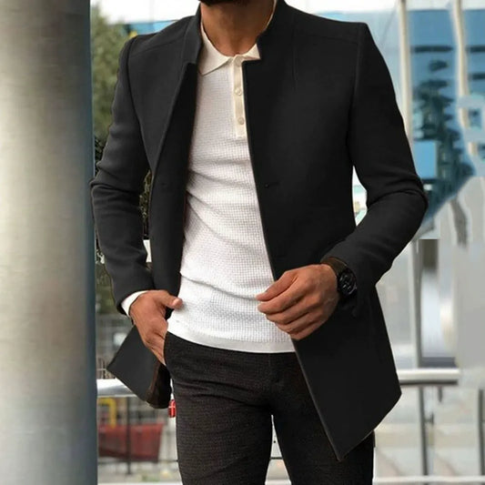 Manteau homme – Coupe slim – Laine – Col mao – Longueur mi-hanche – Style habillé