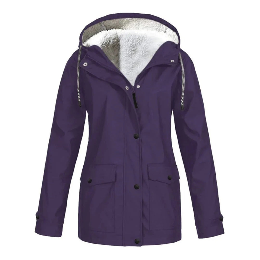 Manteau à capuche femme – Coupe ajustée – Doublure douce – Imperméable – Zip frontal