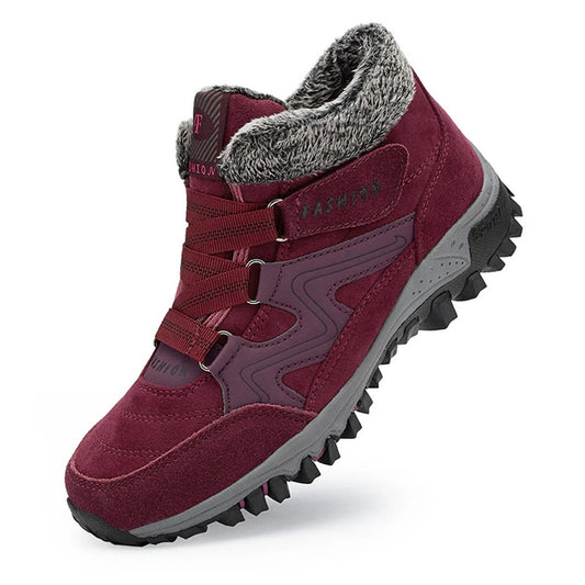 Bottines femme – Effet daim – Doublure fourrée – Semelle crantée – Lacets robustes