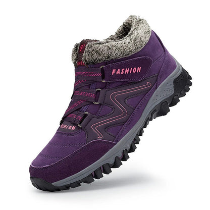 Bottines femme – Effet daim – Doublure fourrée – Semelle crantée – Lacets robustes