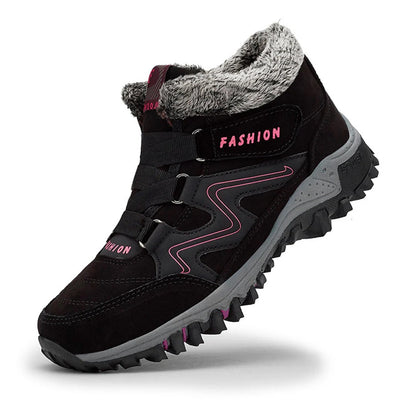 Bottines femme – Effet daim – Doublure fourrée – Semelle crantée – Lacets robustes