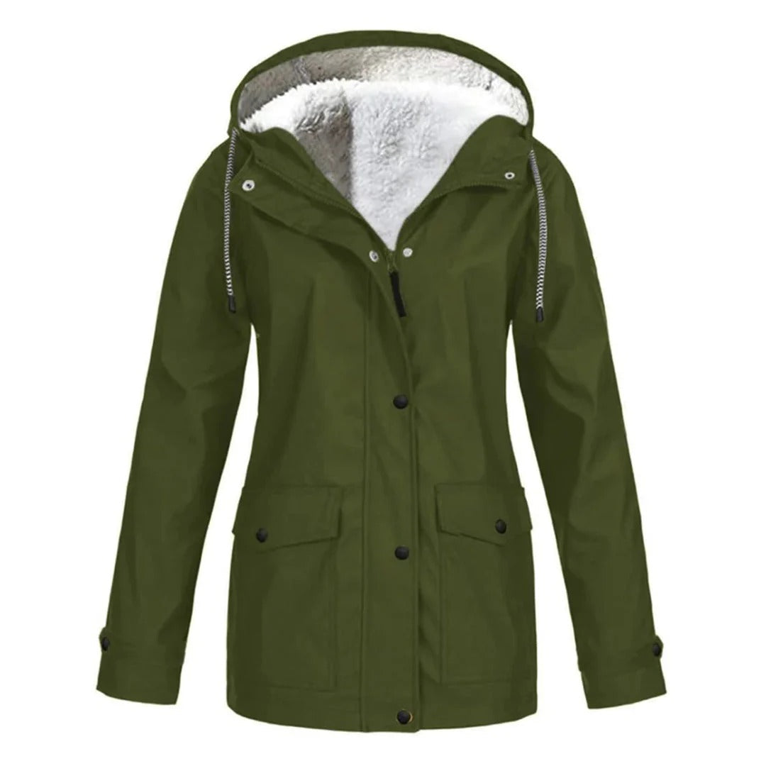Manteau à capuche femme – Coupe ajustée – Doublure douce – Imperméable – Zip frontal