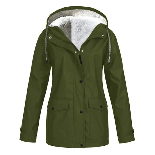 Manteau à capuche femme – Coupe ajustée – Doublure douce – Imperméable – Zip frontal