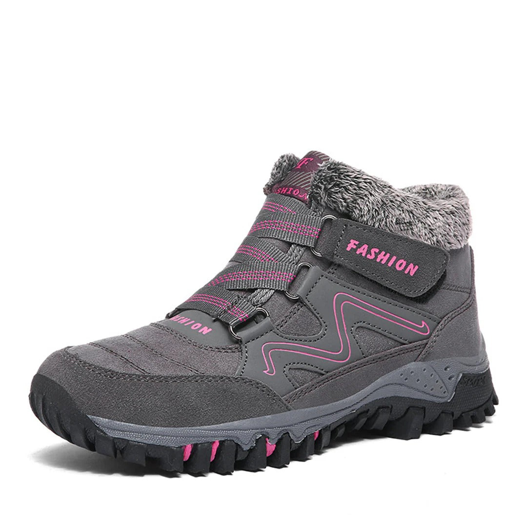 Bottines femme – Effet daim – Doublure fourrée – Semelle crantée – Lacets robustes