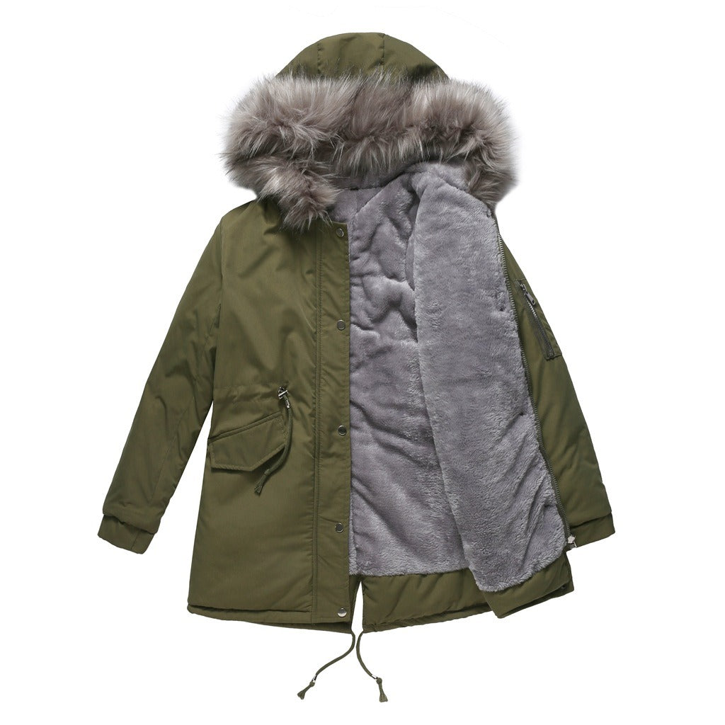 Manteau Parka Femme – Coupe Relax – Doublure Polaire – Capuche Fausse Fourrure – Mi-long