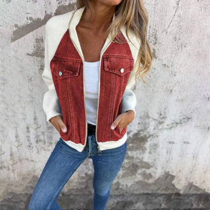 Veste en jean femme – Coupe oversize – Patchwork – Boutons – Poches avant