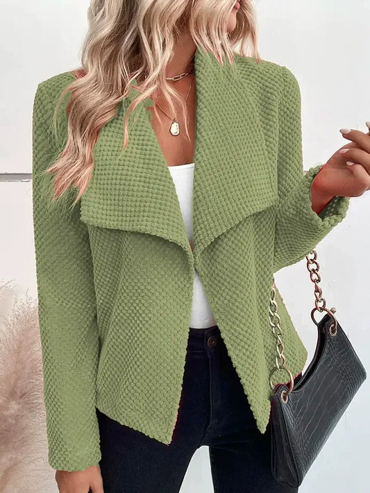 Veste blazer femme – Maille texturée – Coupe décontractée – Manches longues – Revers large