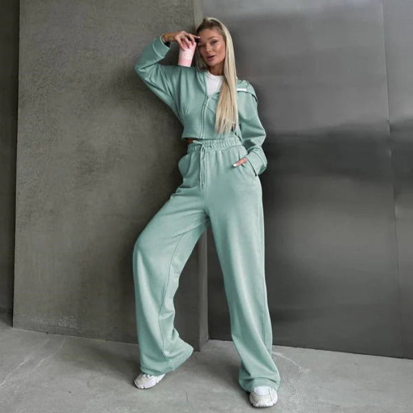 Ensemble loungewear femme – Sweat zippé à capuche – Pantalon ample – Coton doux