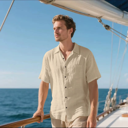 Chemise homme – Linnen respirant – Coupe décontractée – Manches courtes – Style casual