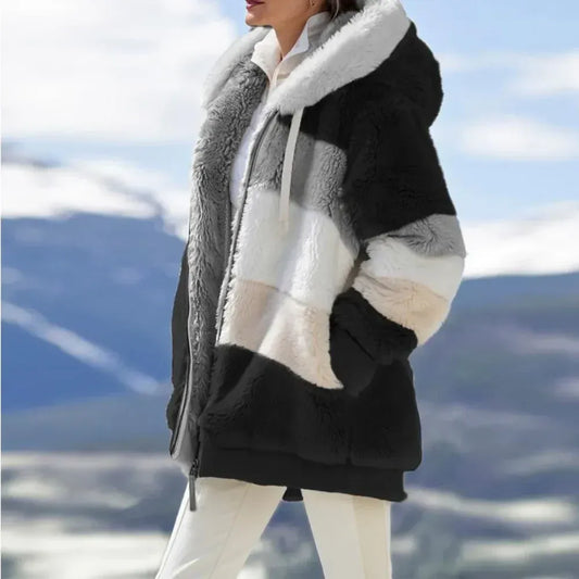 Veste polaire femme – Coupe oversize – Molleton doux – Capuche – Fermeture zippée