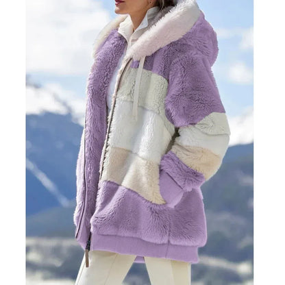 Veste polaire femme – Coupe oversize – Molleton doux – Capuche – Fermeture zippée