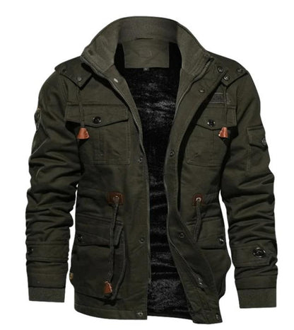 Manteau homme – Coupe droite – Doublure chaude – Col montant – Multi-poches fonctionnelles
