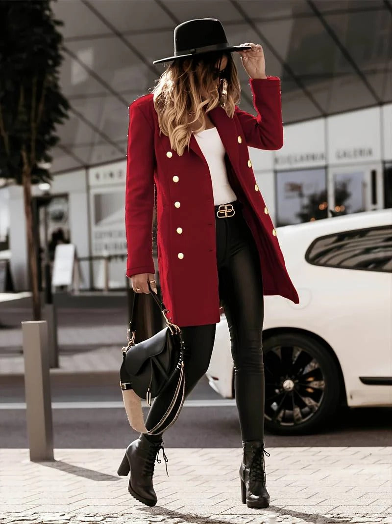 Manteau femme en laine – Coupe cintrée – Double boutonnage – Longueur mi-cuisse