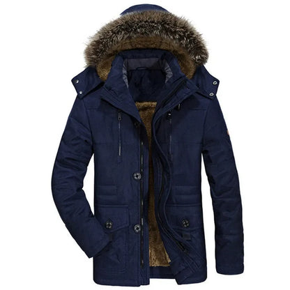 Homme Parka - Tissu Tissé - Coupe Droite - Longueur Mi-cuisse - Col Montant Avec Capuche