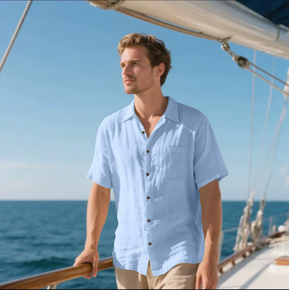 Chemise homme – Linnen respirant – Coupe décontractée – Manches courtes – Style casual