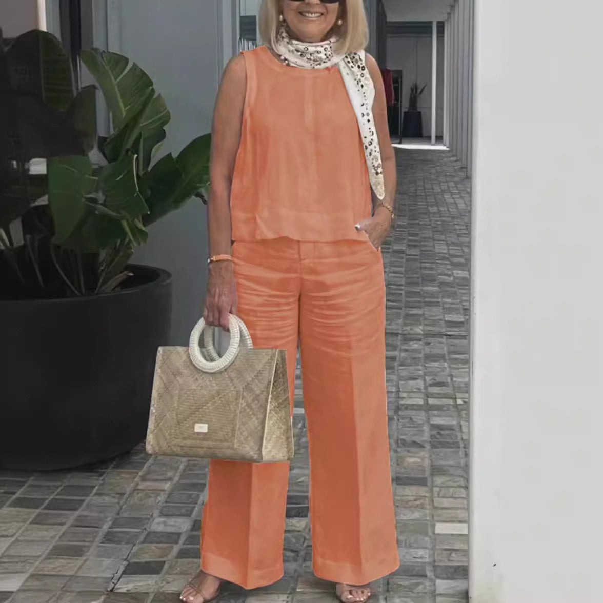 Ensemble Femme Débardeur et Pantalon – Coupe Ample – Lin et Coton – Jambe Large