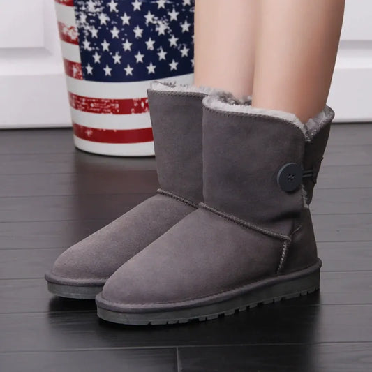 Bottes neige femme – effet suédé – doublure chaude – mi-mollet – semelle antidérapante