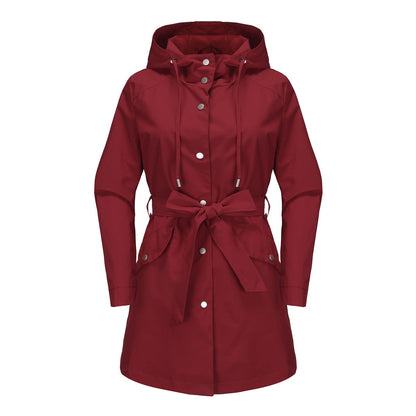 Veste coupe-vent femme – Déperlante – Ceinture ajustable – Capuche à cordon – Coupe décontractée