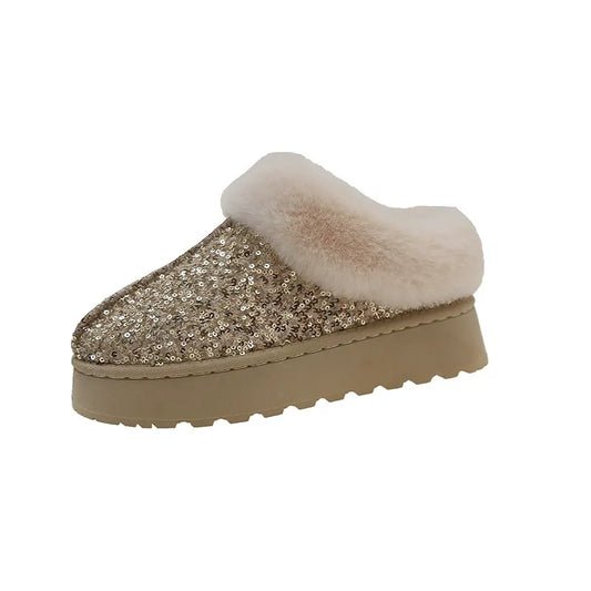 Bottes neige femme – Doublure chaude – Semelle épaisse – Détail à sequins – Cheville