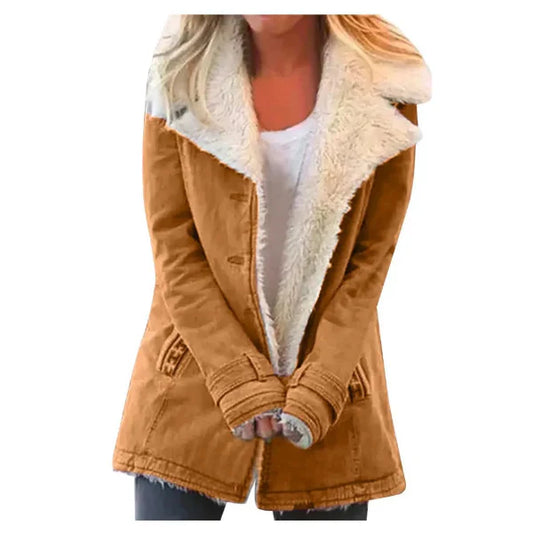 Manteau femme – Coupe décontractée – Polaire douce – Longueur mi-cuisse – Capuche